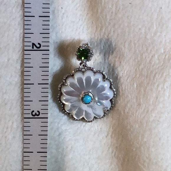 Stunning Mother of Pearl, Sleeping Beauty Turquoise, Chrome Diopside Earrings - Picture 4 of 4